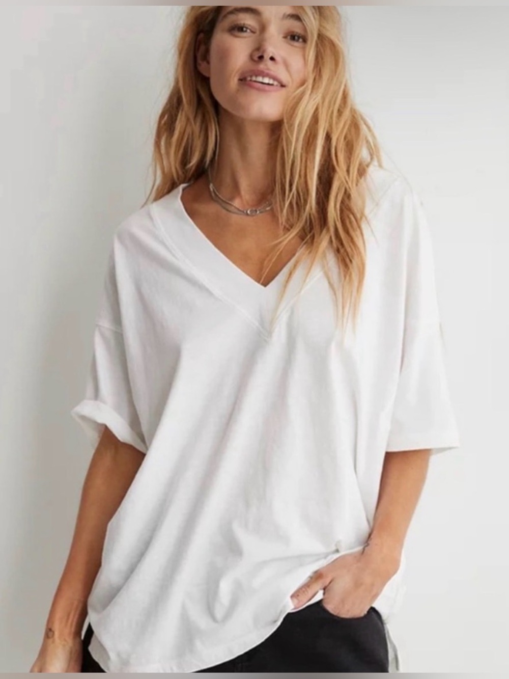 Aerie Extreme V-Neck Oversized Boyfriend T-Shirt White Size Med New with tag